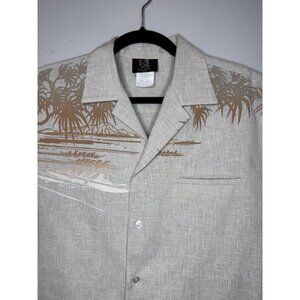 Vintage Iolani Executive Hawaiian Shirt Size L Tan Button Up Made In USA
